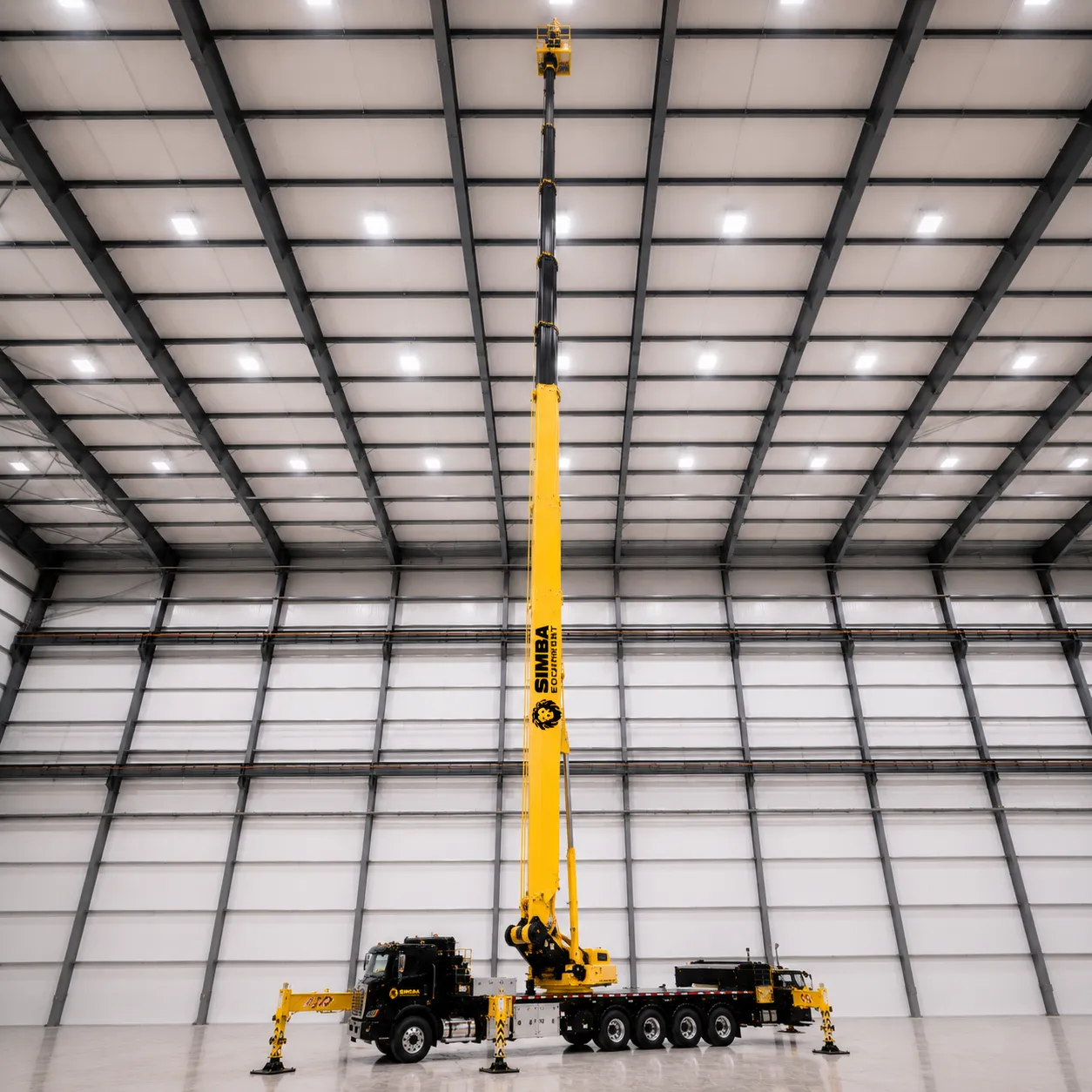 Truck-mounted aerial platform with boom extended on a job site
