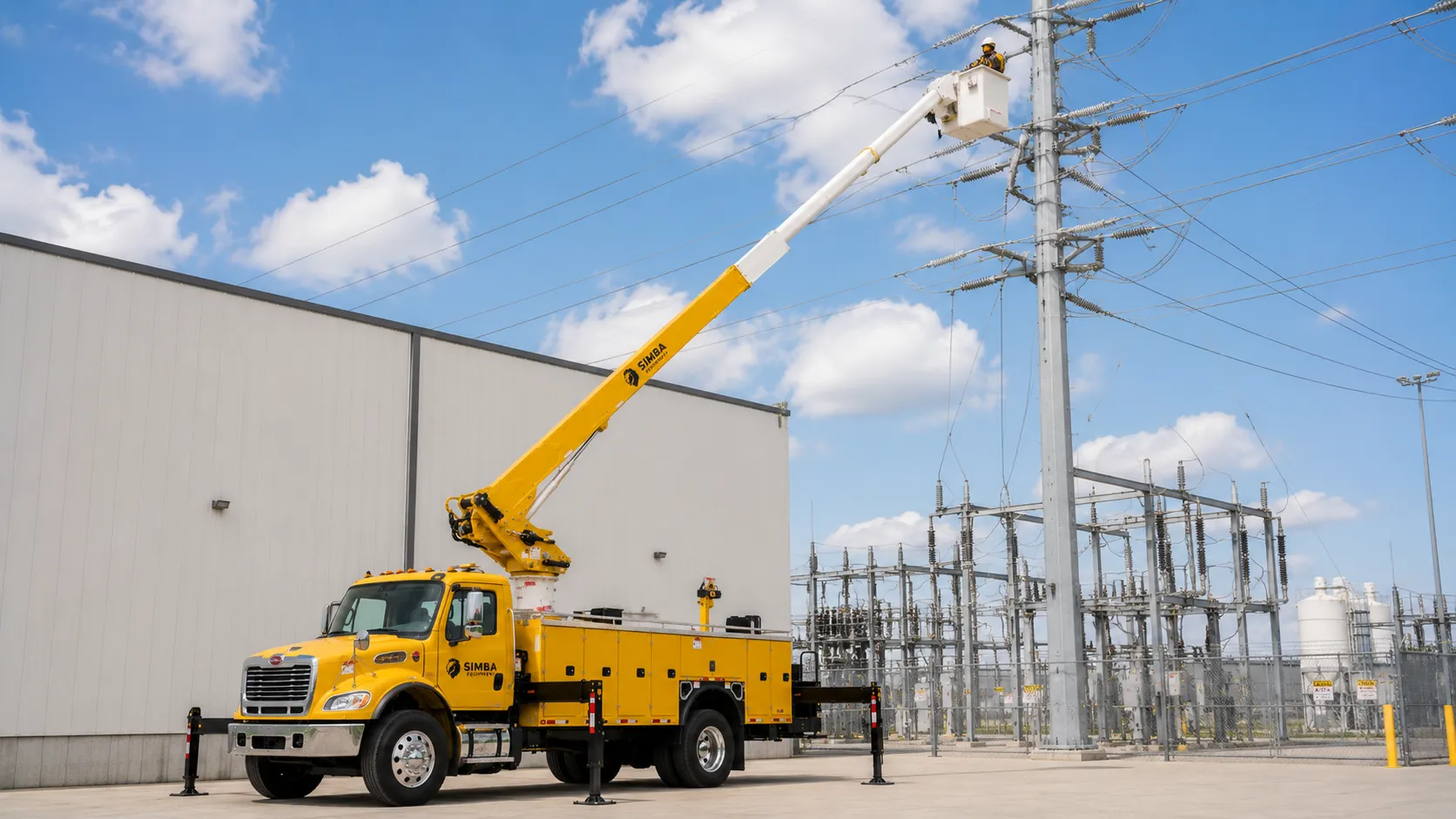 Insulated arm truck with boom extended for live line electrical work